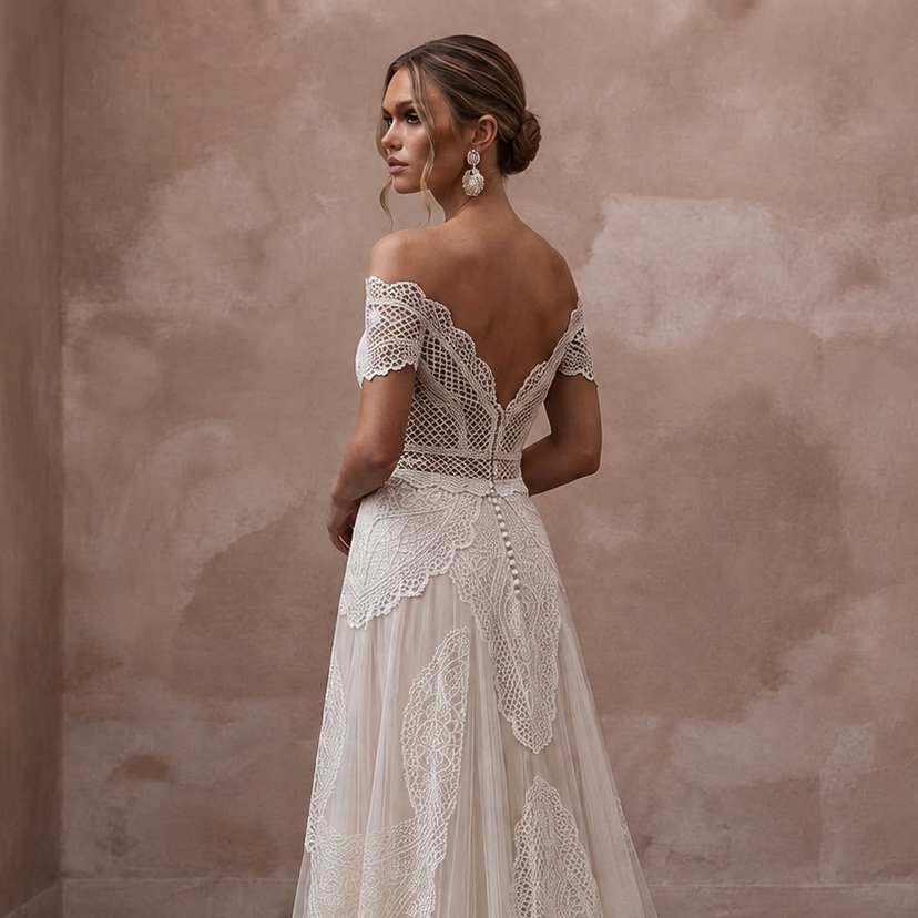 Boho Wedding Dresses with Crochet Lace Designs - Apparel & Accessories > Clothing > Wedding & Bridal Party Dresses > Wedding Dresses - Mignonette Bridal
