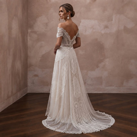 Boho Wedding Dresses with Crochet Lace Designs - Apparel & Accessories > Clothing > Wedding & Bridal Party Dresses > Wedding Dresses - Mignonette Bridal