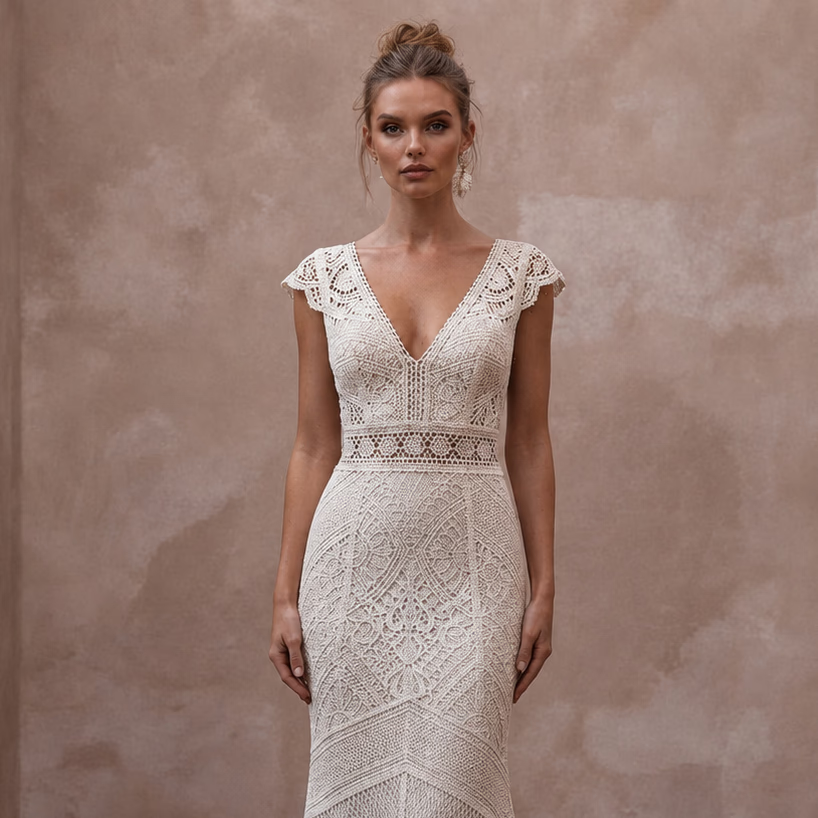 Boho Wedding Dresses with Crochet Lace Details - Apparel & Accessories > Clothing > Wedding & Bridal Party Dresses > Wedding Dresses - Mignonette