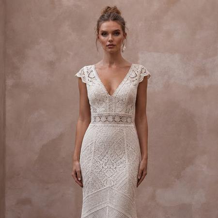 Boho Wedding Dresses with Crochet Lace Details - Apparel & Accessories > Clothing > Wedding & Bridal Party Dresses > Wedding Dresses - Mignonette