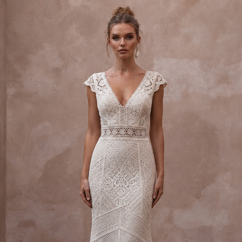 Boho Wedding Dresses with Crochet Lace Details