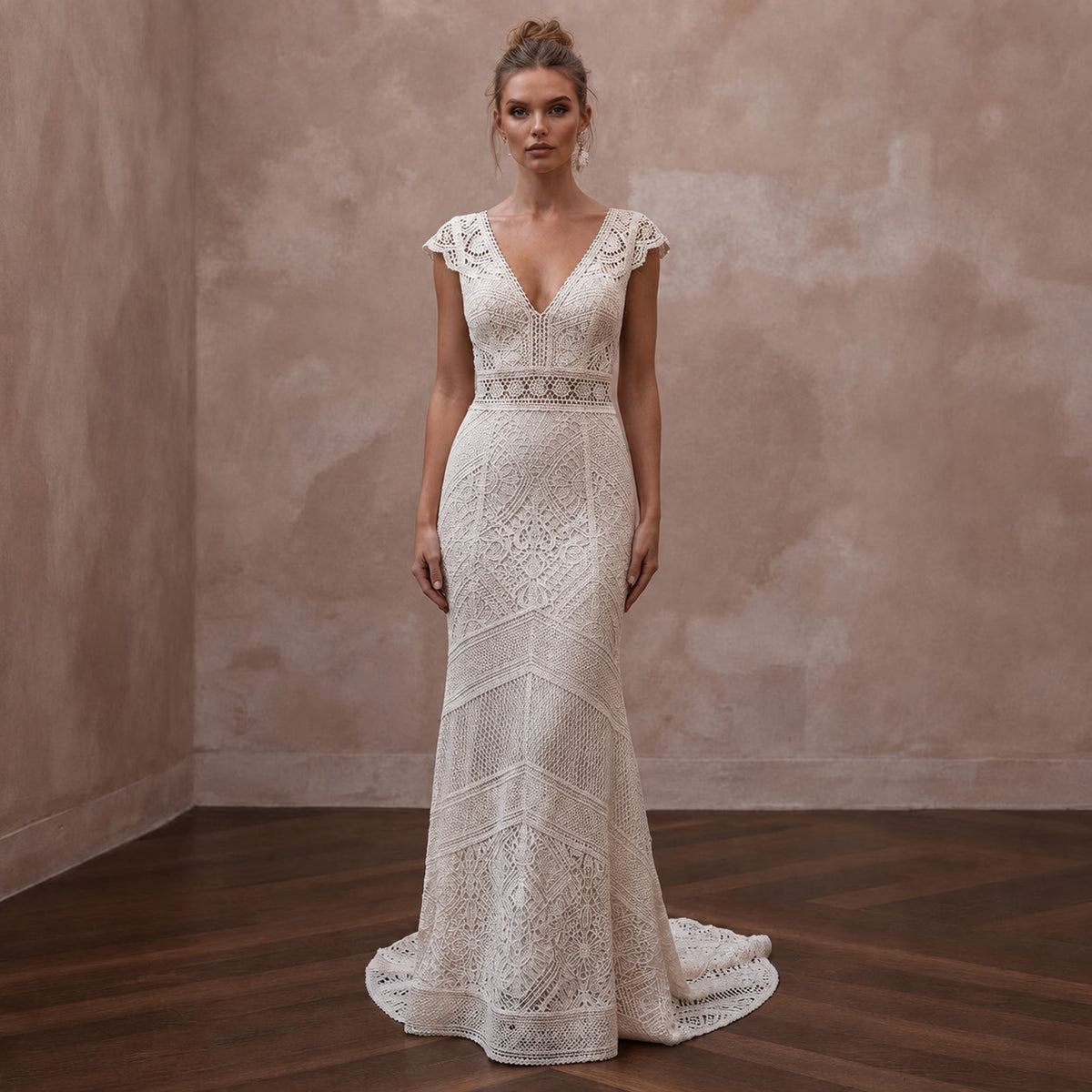 Boho Wedding Dresses with Crochet Lace Details - Apparel & Accessories > Clothing > Wedding & Bridal Party Dresses > Wedding Dresses - Mignonette Main image