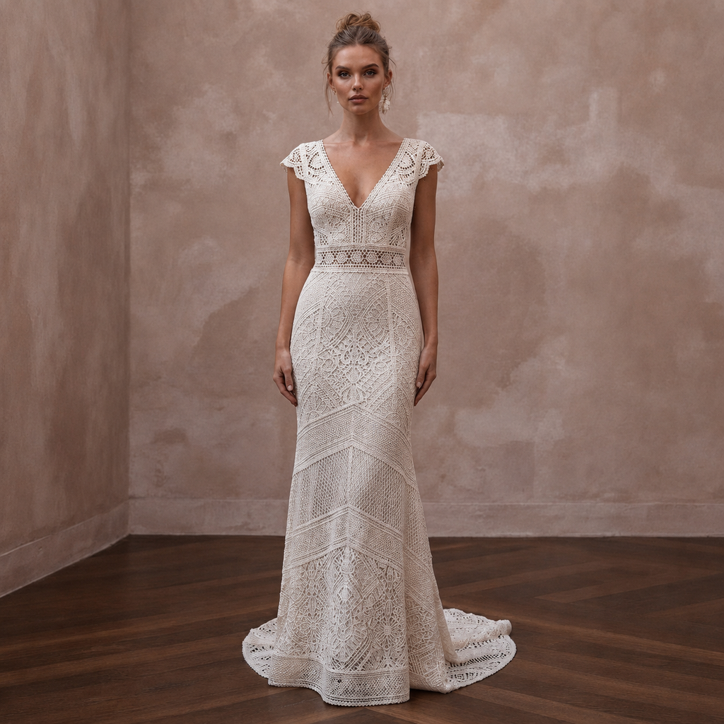Boho Wedding Dresses with Crochet Lace Details