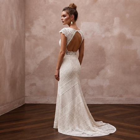 Boho Wedding Dresses with Crochet Lace Details - Apparel & Accessories > Clothing > Wedding & Bridal Party Dresses > Wedding Dresses - Mignonette