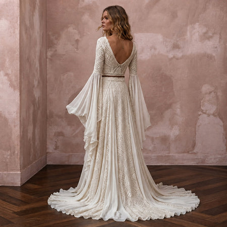 Boho Wedding Dress with Bell Sleeves for a Mountain Ceremony