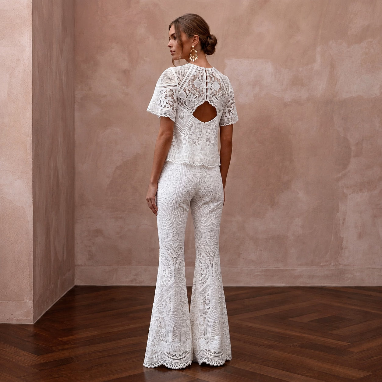 Boho White Cotton Lace Top & Flared Pant for Beach Rehearsal Secondary image