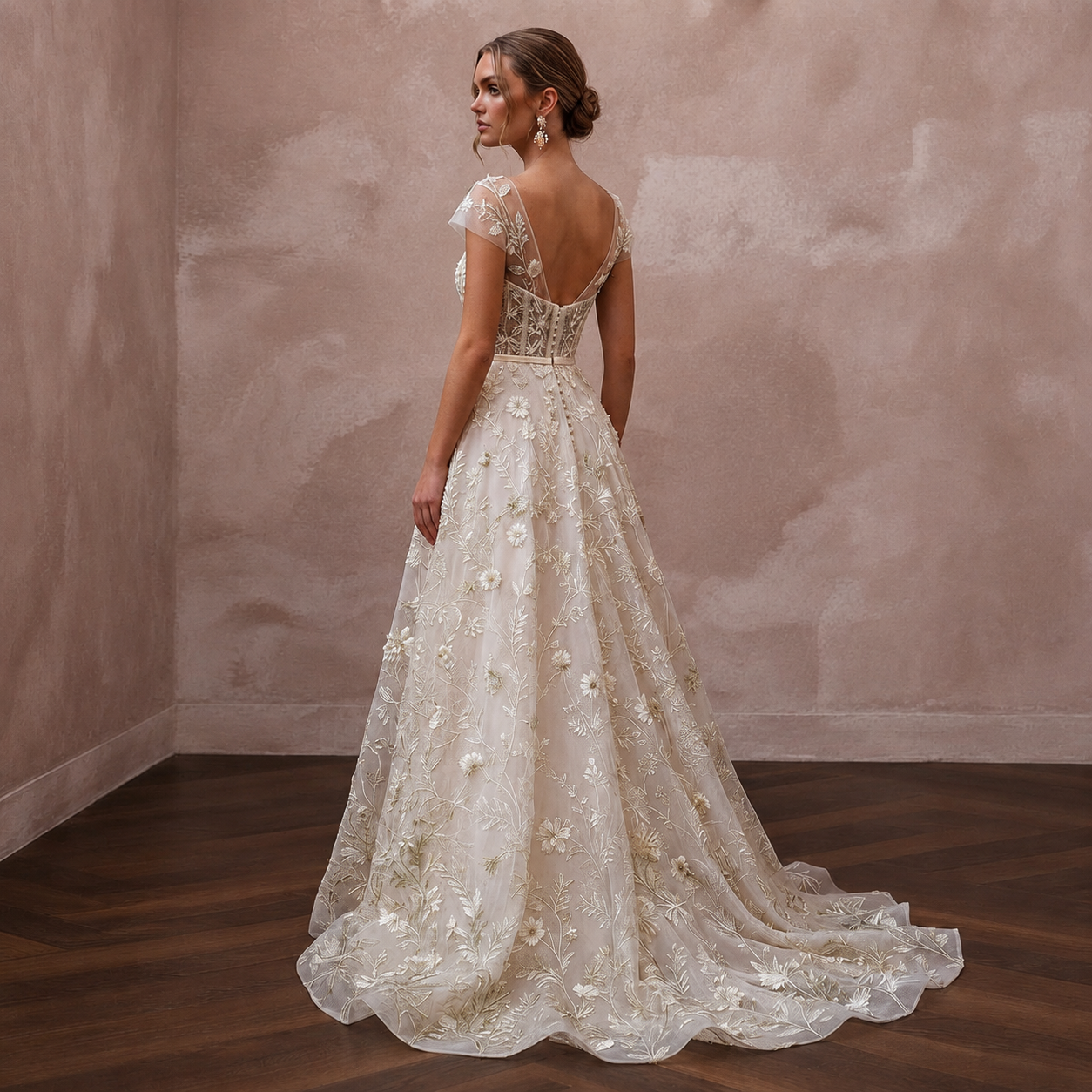 Botanical Ivory Embroidered Organza Dress for Park Elopement Secondary image