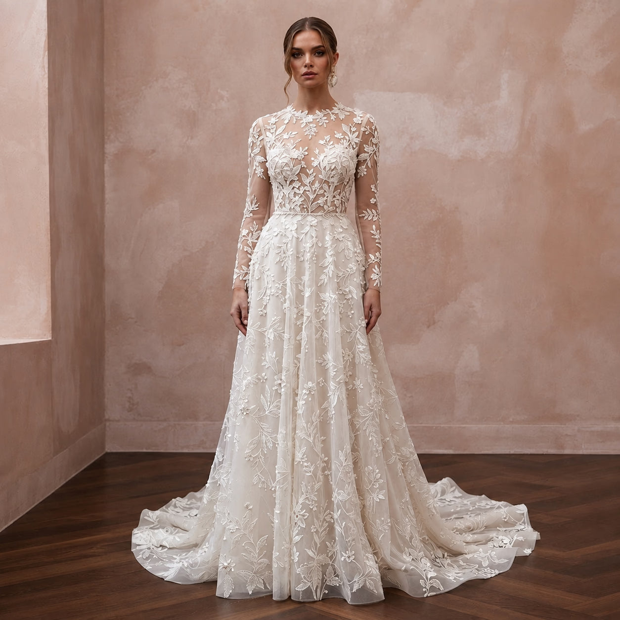 Botanical Lace Bridal Dress for a Spring Garden Ceremony