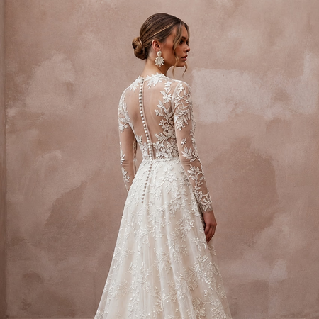 Botanical Lace Bridal Dress for a Spring Garden Ceremony