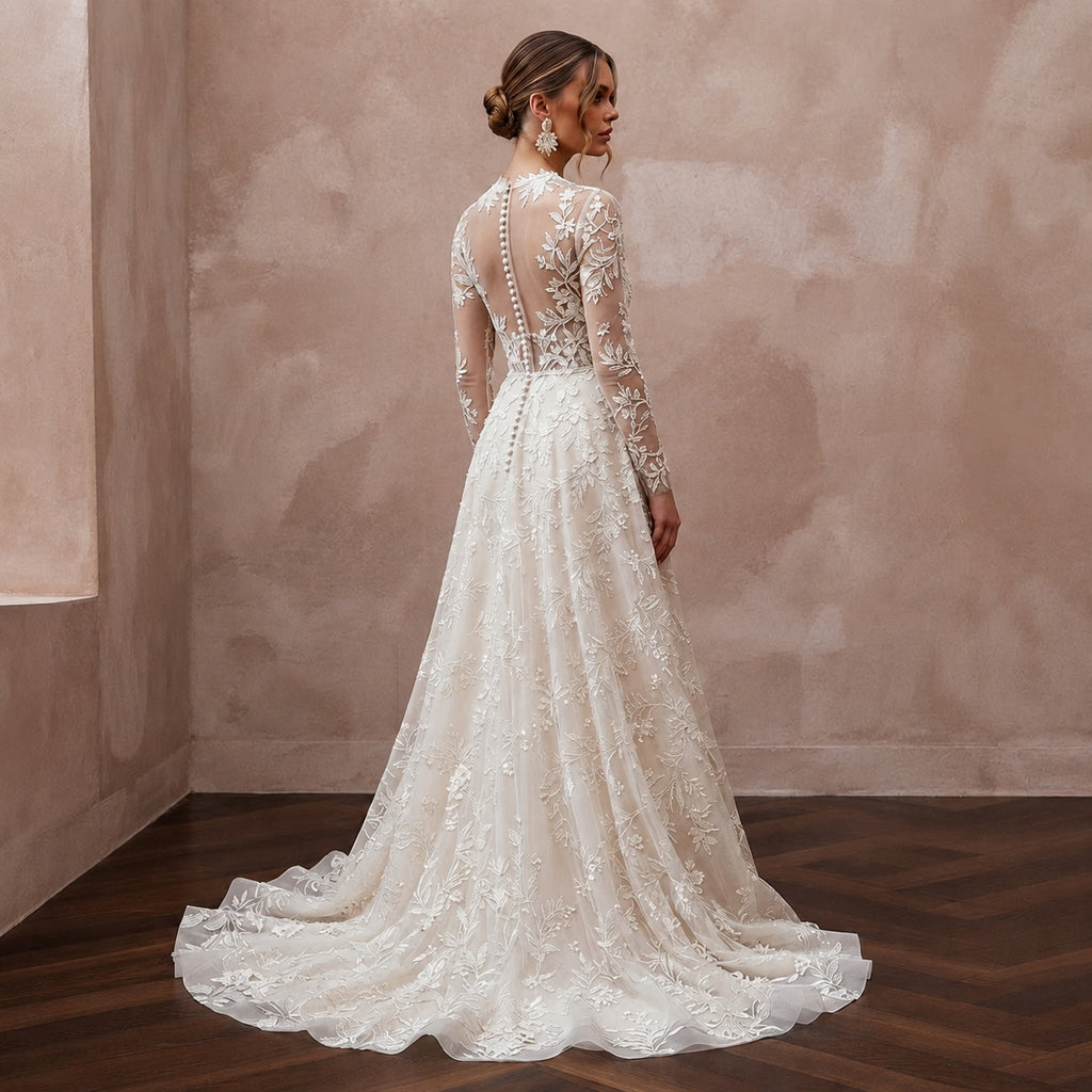 Botanical Lace Bridal Dress for a Spring Garden Ceremony