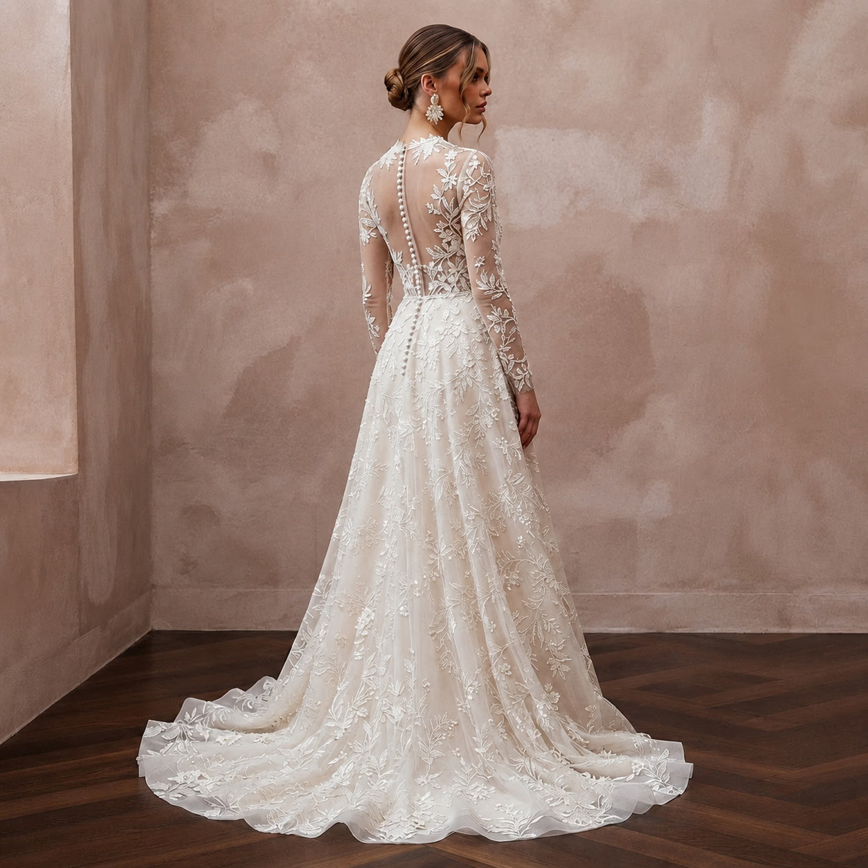 Botanical Lace Bridal Dress for a Spring Garden Ceremony