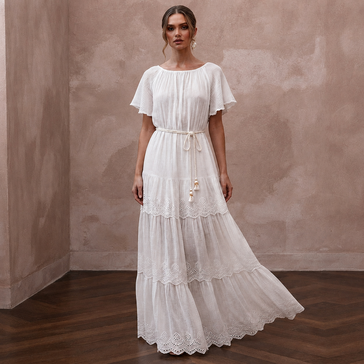 Breezy White Cotton Gauze Beach Dress for Rehearsal Dinner