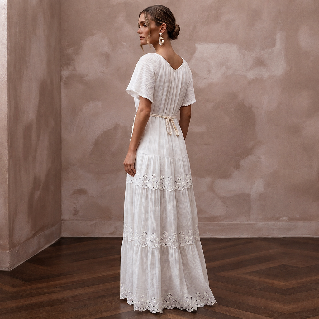 Breezy White Cotton Gauze Beach Dress for Rehearsal Dinner
