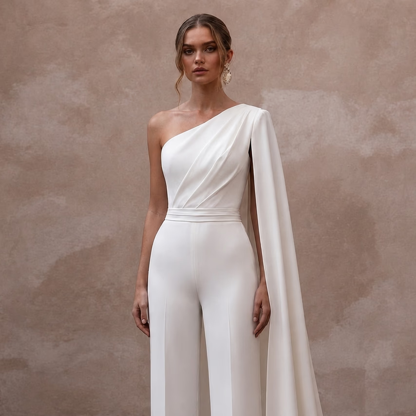 Bridal Jumpsuits with Elegant Silk Crepe Tailoring - Apparel & Accessories > Clothing > Wedding & Bridal Party Dresses > Wedding Dresses - Mignonette Bridal