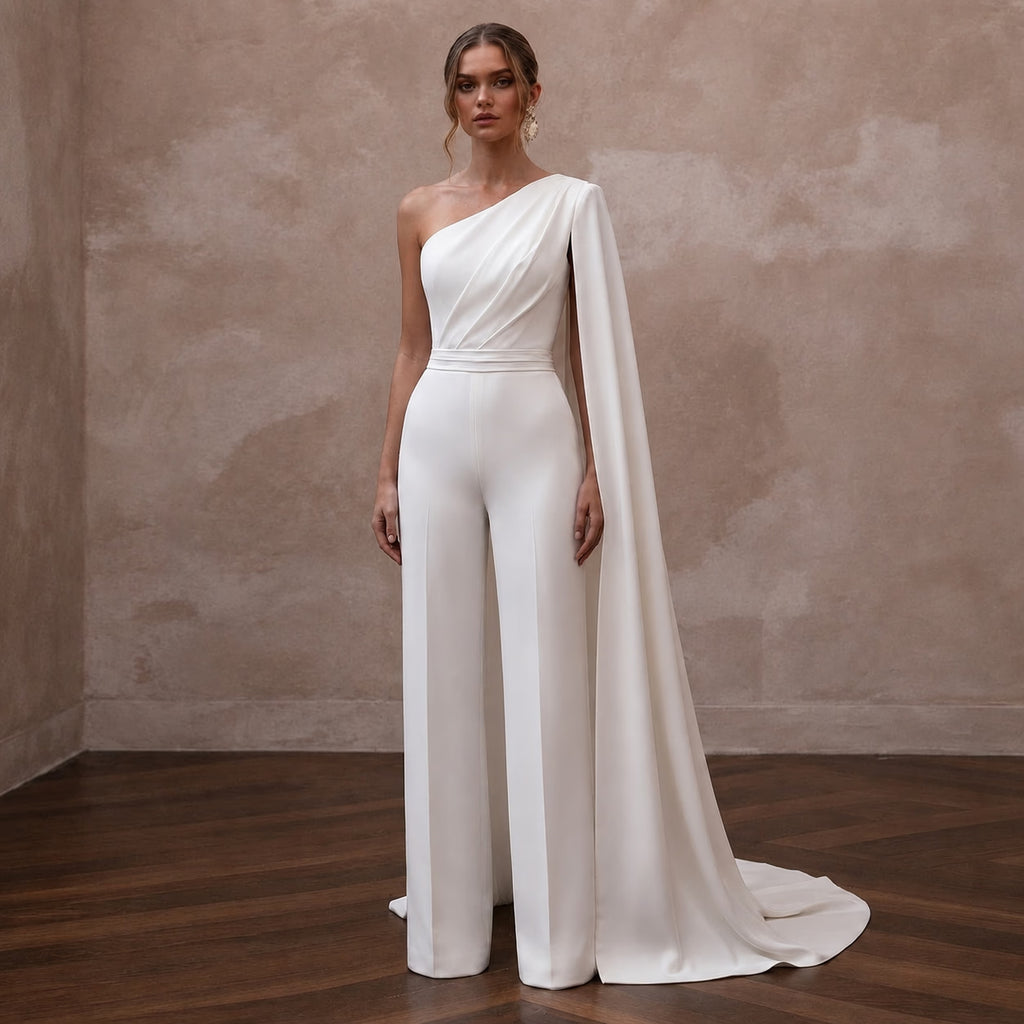 Bridal Jumpsuits with Elegant Silk Crepe Tailoring - Apparel & Accessories > Clothing > Wedding & Bridal Party Dresses > Wedding Dresses - Mignonette Bridal