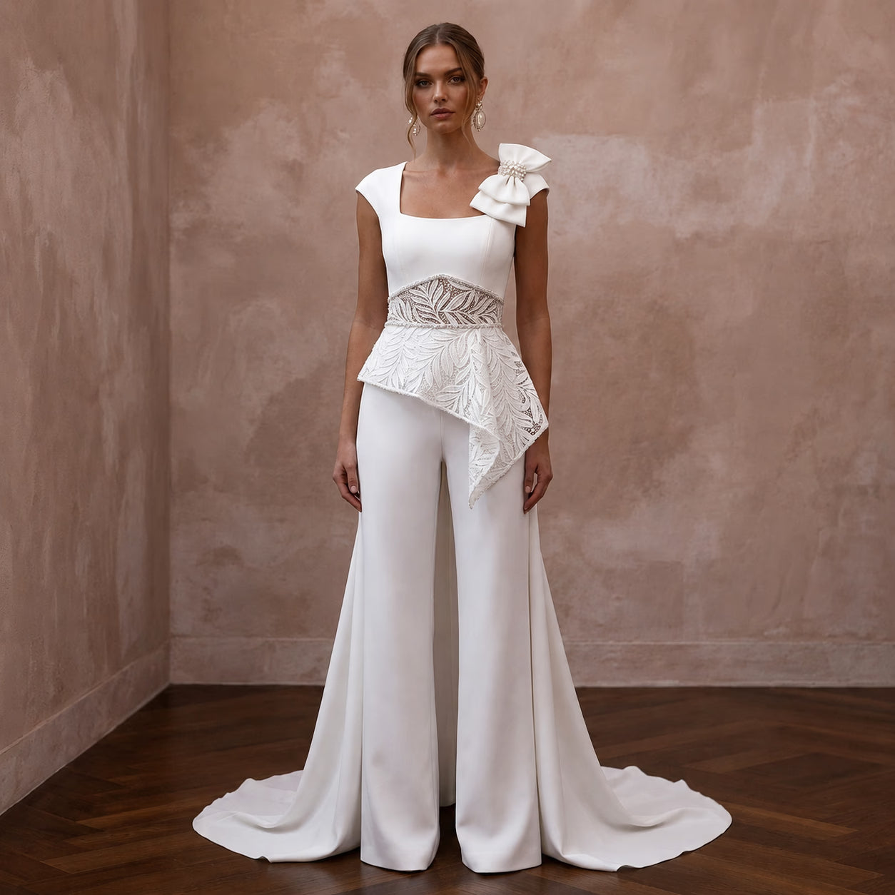 Bridal Jumpsuits with Modern Crepe Tailoring - Apparel & Accessories > Clothing > Wedding & Bridal Party Dresses > Wedding Dresses - Mignonette