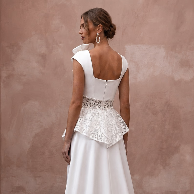 Bridal Jumpsuits with Modern Crepe Tailoring - Apparel & Accessories > Clothing > Wedding & Bridal Party Dresses > Wedding Dresses - Mignonette