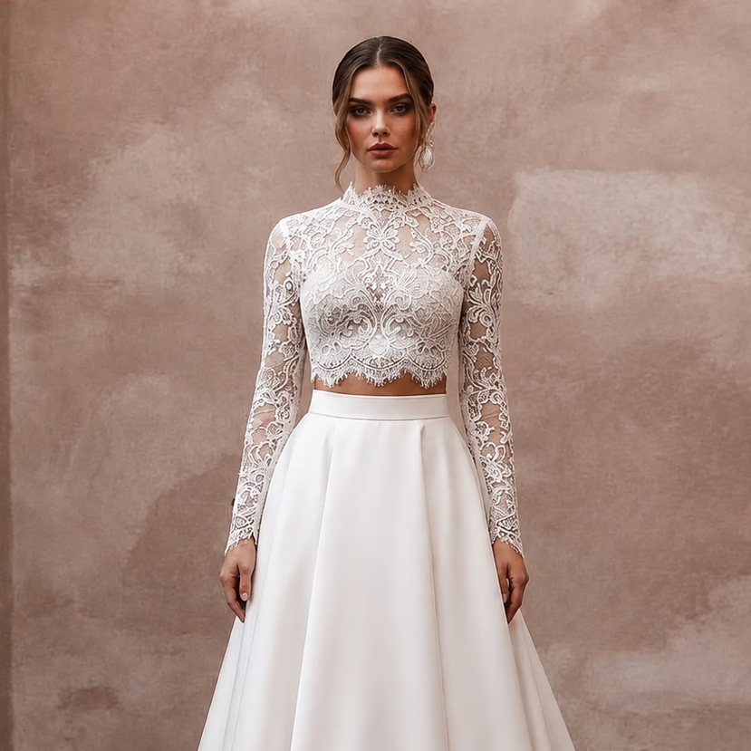 Bridal Separates with Satin Skirts and Lace Tops - Apparel & Accessories > Clothing > Wedding & Bridal Party Dresses > Wedding Dresses - Mignonette Bridal