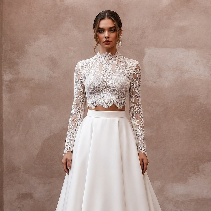 Bridal Separates with Satin Skirts and Lace Tops