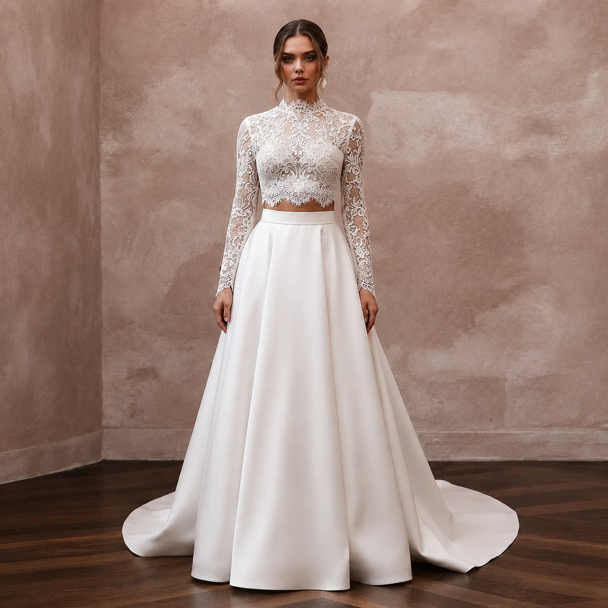 Bridal Separates with Satin Skirts and Lace Tops - Apparel & Accessories > Clothing > Wedding & Bridal Party Dresses > Wedding Dresses - Mignonette Bridal Main image