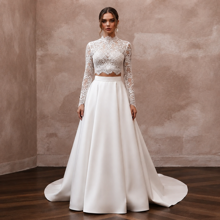 Bridal Separates with Satin Skirts and Lace Tops