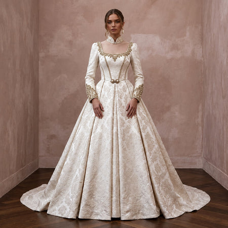 Brocade Wedding Dresses with Regal Vintage Beauty - Apparel & Accessories > Clothing > Wedding & Bridal Party Dresses > Wedding Dresses - Mignonette Bridal