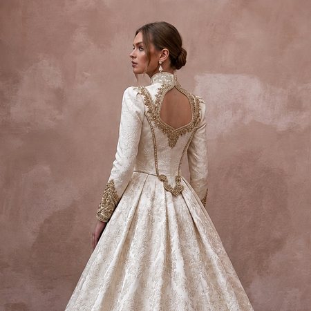 Brocade Wedding Dresses with Regal Vintage Beauty - Apparel & Accessories > Clothing > Wedding & Bridal Party Dresses > Wedding Dresses - Mignonette Bridal