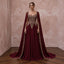Burgundy Chiffon Cape Sleeve A-Line Evening Dress
