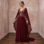 Burgundy Chiffon Cape Sleeve A-Line Evening Dress for Fall Gala