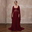 Burgundy Chiffon Cape Sleeve A - Line Evening Dress for Fall Gala - Apparel & Accessories > Clothing > Wedding & Bridal Party Dresses > Wedding Dresses - Mignonette Bridal