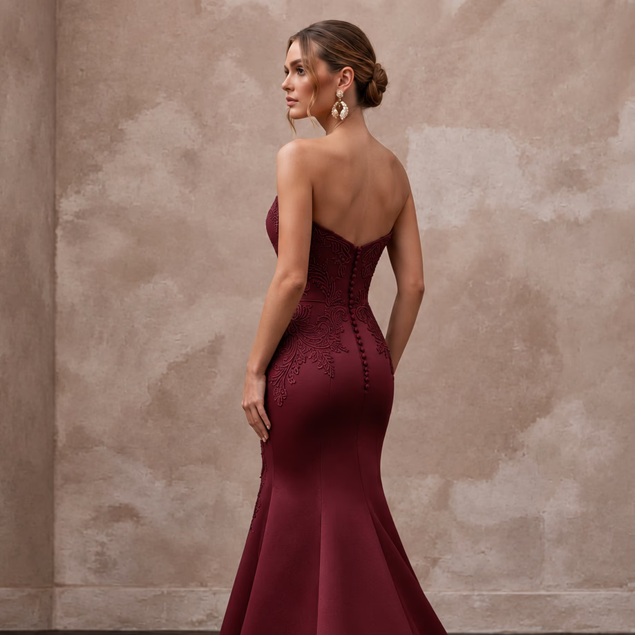 Burgundy Heavy Matte Satin Sweetheart Neckline Mermaid Formal Gown