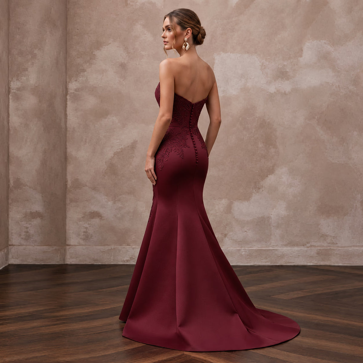 Burgundy Heavy Matte Satin Sweetheart Neckline Mermaid Formal Gown