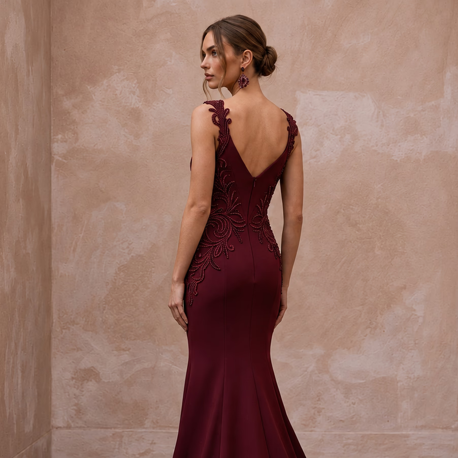 Burgundy Heavy Matte Satin Sweetheart Neckline Mermaid Gown - Apparel & Accessories > Clothing > Wedding & Bridal Party Dresses > Wedding Dresses - Mignonette Bridal