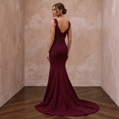 Burgundy Heavy Matte Satin Sweetheart Neckline Mermaid Gown - Apparel & Accessories > Clothing > Wedding & Bridal Party Dresses > Wedding Dresses - Mignonette Bridal
