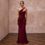 Burgundy Stretch Jersey Ruched Asymmetrical Neckline Evening Dress
