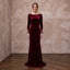 Burgundy Velvet Draped Cowl Back Long Sleeve Evening Gown