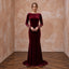 Burgundy Velvet Draped Cowl Back Long Sleeve Evening Gown