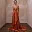 Burnt Orange Silk Charmeuse Plunge Neck Flowing Maxi Dress - Apparel & Accessories > Clothing > Wedding & Bridal Party Dresses > Wedding Dresses - Mignonette Bridal