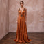 Burnt Orange Silk Charmeuse Plunge Neck Flowing Maxi Dress