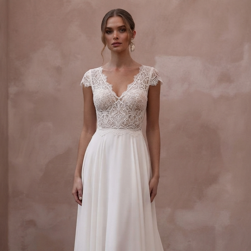 Cap Sleeve Wedding Dresses with Delicate Lace Trim