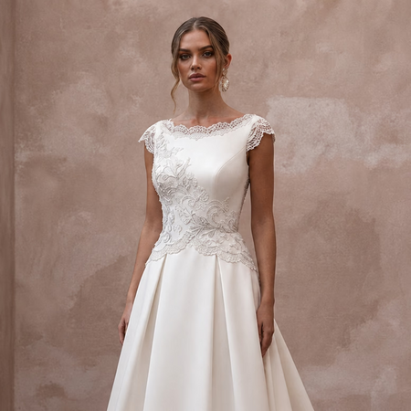 Cap Sleeve Wedding Dresses with Delicate Lace Trim - Apparel & Accessories > Clothing > Wedding & Bridal Party Dresses > Wedding Dresses - Mignonette