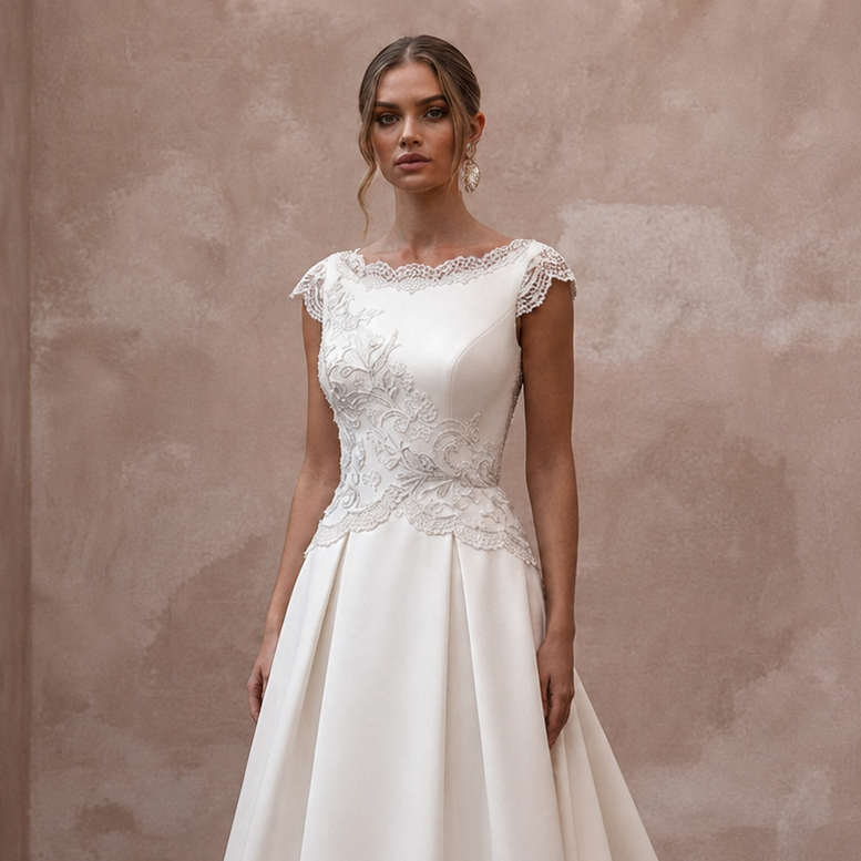 Cap Sleeve Wedding Dresses with Delicate Lace Trim