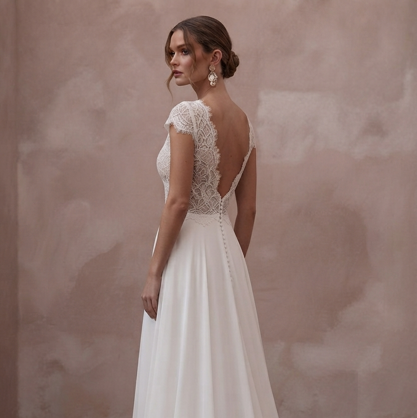 Cap Sleeve Wedding Dresses with Delicate Lace Trim