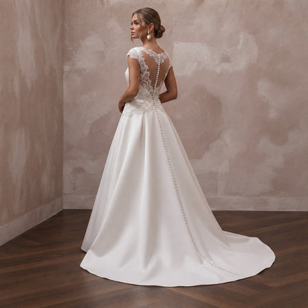 Cap Sleeve Wedding Dresses with Delicate Lace Trim - Apparel & Accessories > Clothing > Wedding & Bridal Party Dresses > Wedding Dresses - Mignonette
