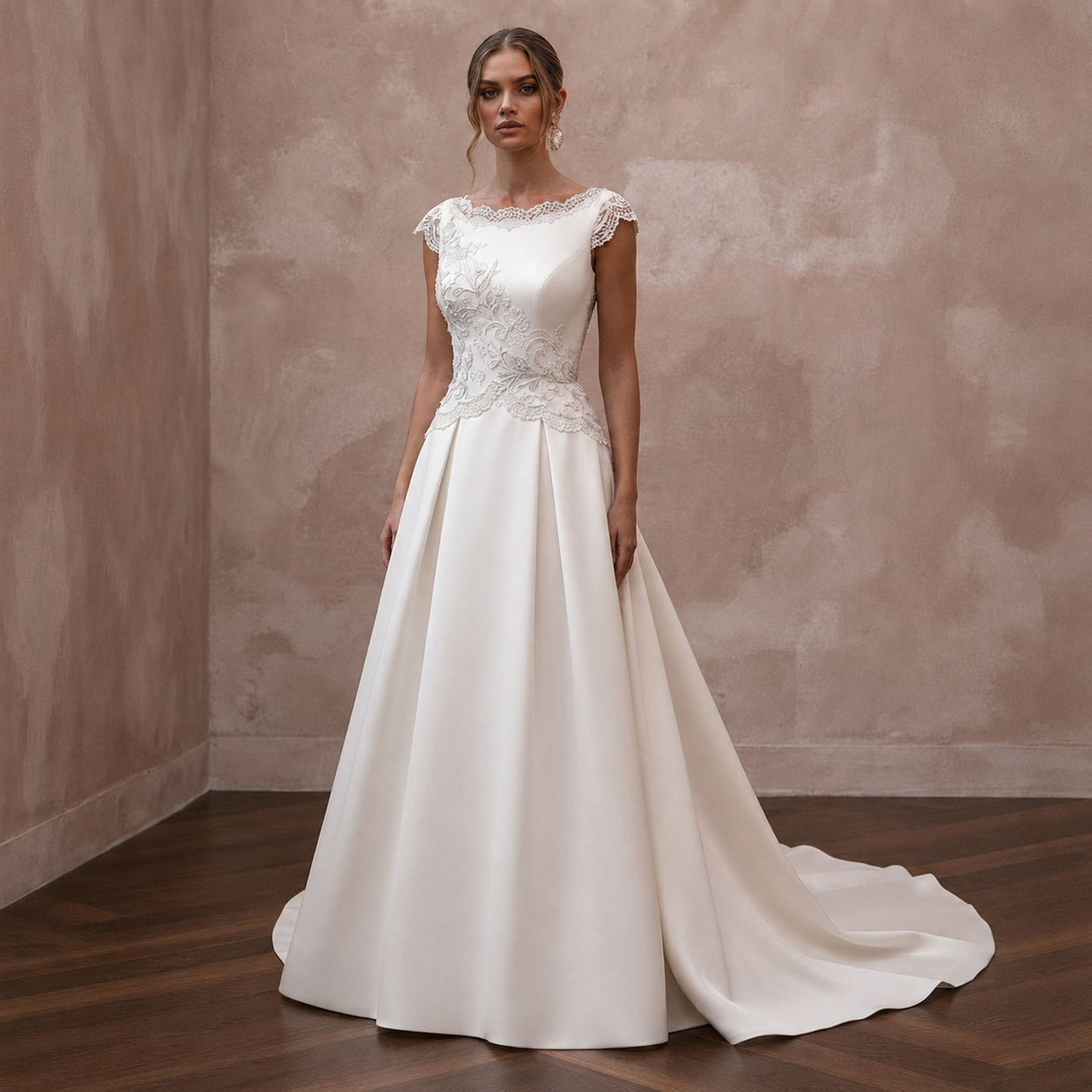 Cap Sleeve Wedding Dresses with Delicate Lace Trim Main image