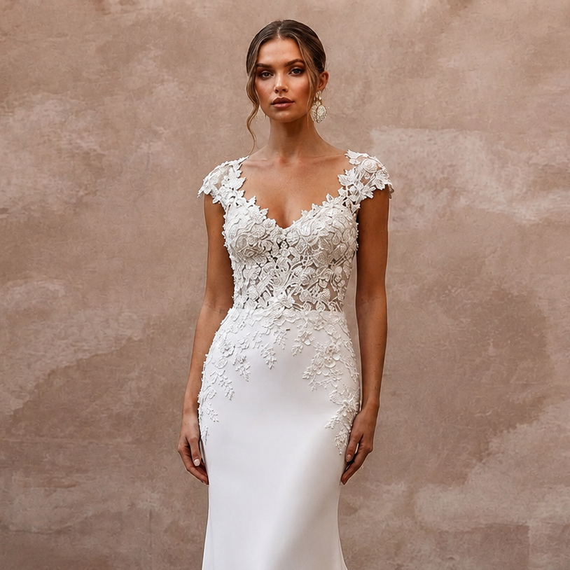Cap Sleeve Wedding Dresses with Elegant Floral Lace