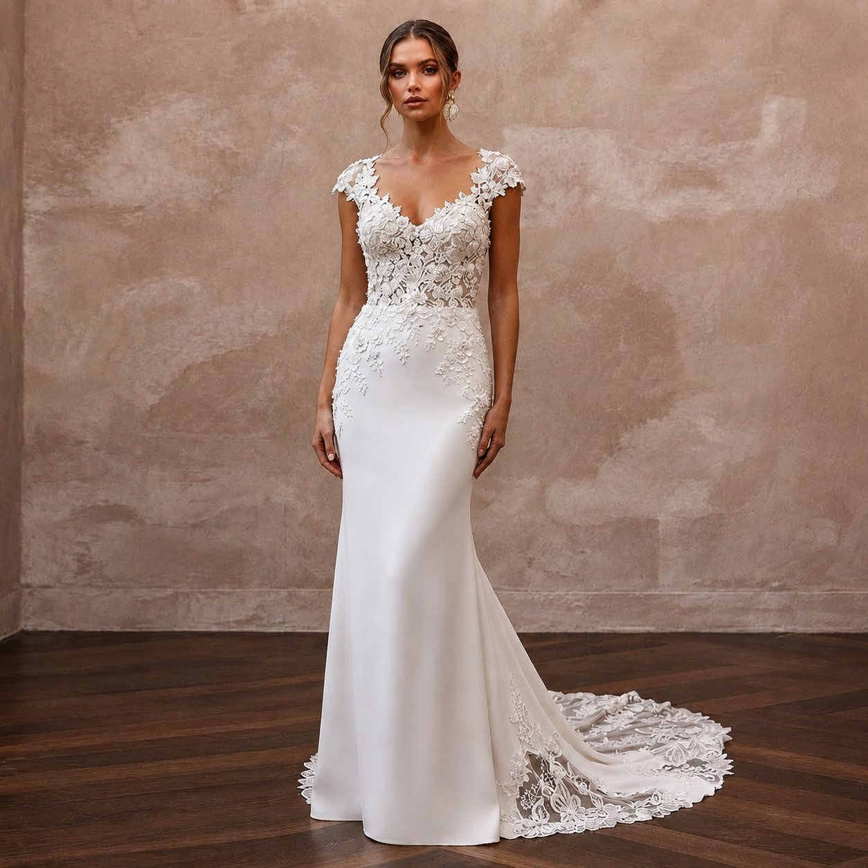 Cap Sleeve Wedding Dresses with Elegant Floral Lace