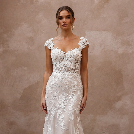 Cap Sleeve Wedding Dresses with Floral Lace Accents