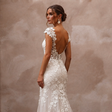 Cap Sleeve Wedding Dresses with Floral Lace Accents