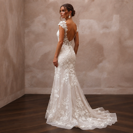 Cap Sleeve Wedding Dresses with Floral Lace Accents